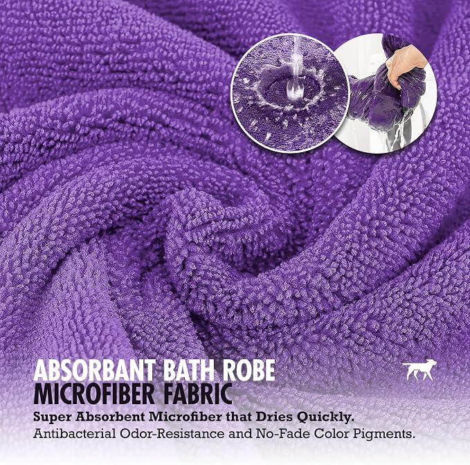 Tuff Pupper Fast Drying Dog Bath Robe | 800 GSM Plush Dog Towel Bathrobe/Dressing Gown | Super Absorbent Pet/Puppy Bathrobe | Adjustable Hood & Belly Strap | Super Soft | Fast Drying (S, Purple)