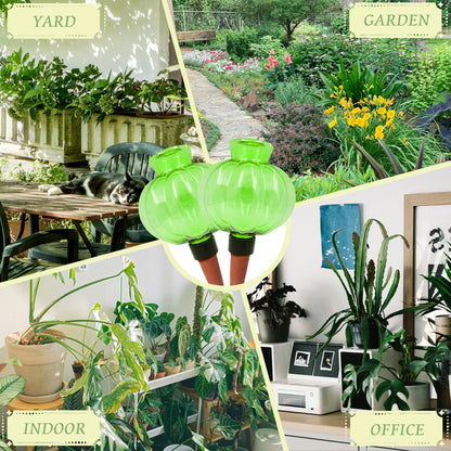 KIROYAL Self Watering Spikes 2 Pack, 16.9oz Large Capacity Plant Watering Globes, Up to 2 Weeks Automatic Watering, Terracotta Irrigation Device for Indoor Plants (Green Lantern Design)