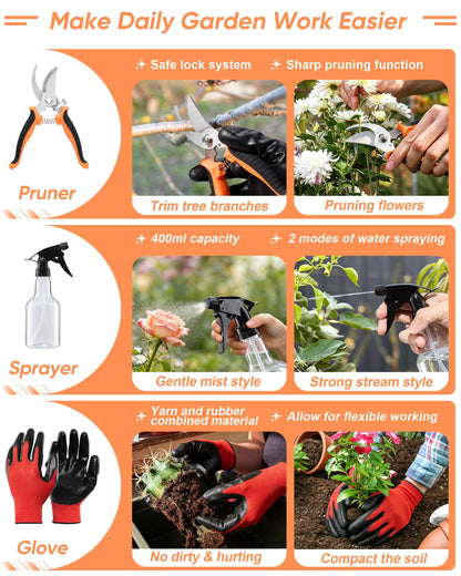 9-Piece Stainless Steel Garden Tools Set, HaSteeL Outdoors Gardening Hand Utensils Kit with Storage Bag, Rust Resistant, Heavy Duty, Gift for Women/Man/Gardeners