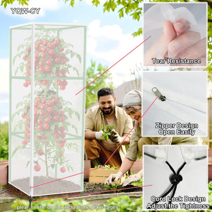 Garden Bird Netting Cover for Square Plant Cage, Plant Cover 59" x 17.7" Insect Tomato Cage Net with Zipper and Drawstring, Tomato Trellis Netting Protection Cover for Protecting Plant (6 Pack)