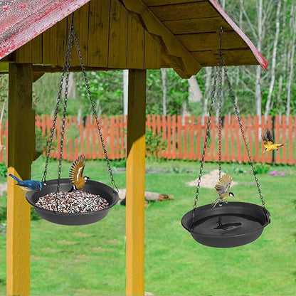 VUWEZ Hanging Bird Bath, Hanging Bird Water Feeder for Outdoors, Feeder Bowl, 1 Pack Birdbath Tray Accessories for Outside, Plastic Birdbaths Tray for Garden Patio Decoration (8", Dark Black)
