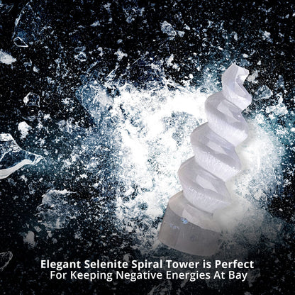 NORTHLANDZ Selenite Crystal Spiral Tower, Natural Moroccan Healing Crystals for Meditation & Anxiety Relief - Best for Home Decor & Yoga, Ideal Gift, White - 15cm