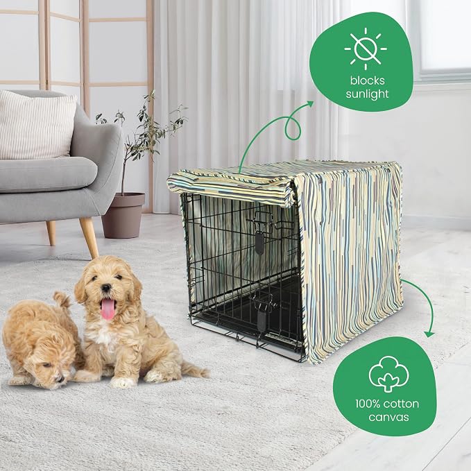 Molly Mutt I Don't Like Mondays Dog Crate Cover, 100% Cotton Canvas Cover with 2 Roll-Up Panels, Ideal for Dog or Cat Crate, Durable, Washable, and Free of Harmful Chemicals, 42" x 28" x 31"