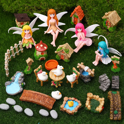 GGSTDDUP 35 Pcs Fairy Garden Accessories Miniatures Garden Kit with Resin Fairies, Duck, Mushroom House & Bridge Miniature Accessories for Terrarium, Dollhouse & Outdoor Decor