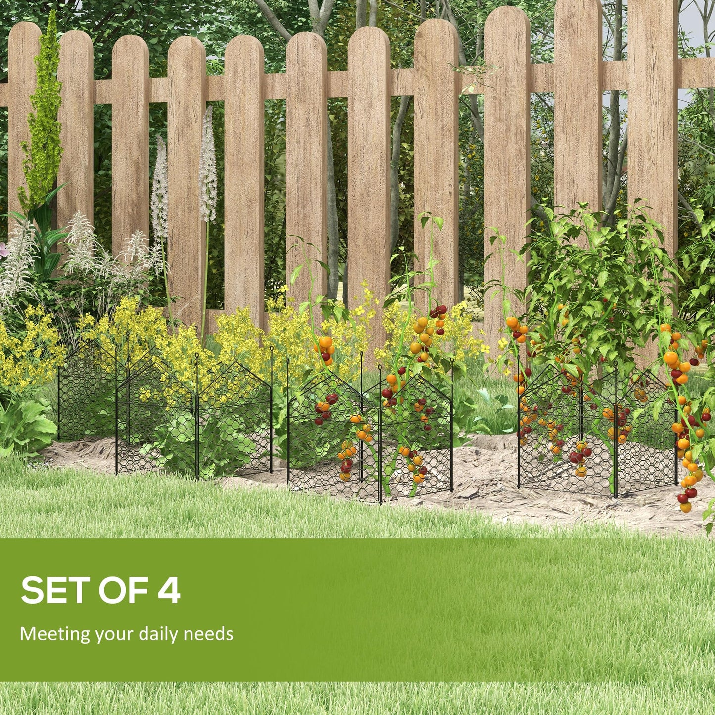 Garden Chicken Wire Cloche, 12" x 14" Plant Protectors from Animals, 4 Pack Metal Crop Cages to Keep Animals Out, Black