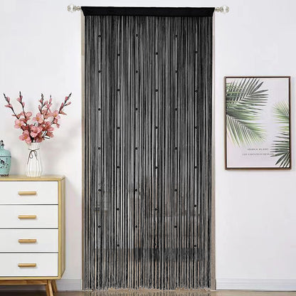 HSYLYM Beaded Curtain Beads Door String Curtains Ideal for Living Room Decor Wall Hanging Fringe Doorway Divider Bedroom Backdrop Hippie Window Closet Privacy Rod Pocket Dense (100x200cm,Black)