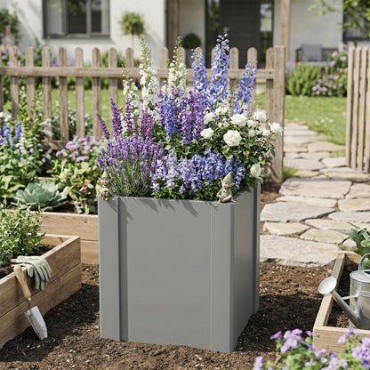 Outsunny Galvanized Tall Outdoor Planter, Metal Square Large Planter Box for Outdoor Plants with Gloves and Open Bottom for Vegetables, Flowers, Herbs, 1.4 x 1.4 x 1.5 ft, Gray