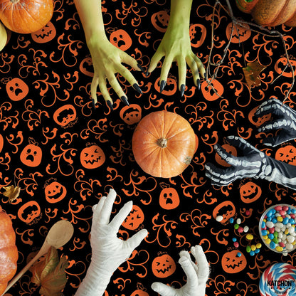 KatchOn, Pumpkin Halloween Tablecloth Plastic - 54x90 Inch, Pack of 3 | Pumpkin Tablecloth, Black and Orange Halloween Table Covers | Table Cloth Disposable