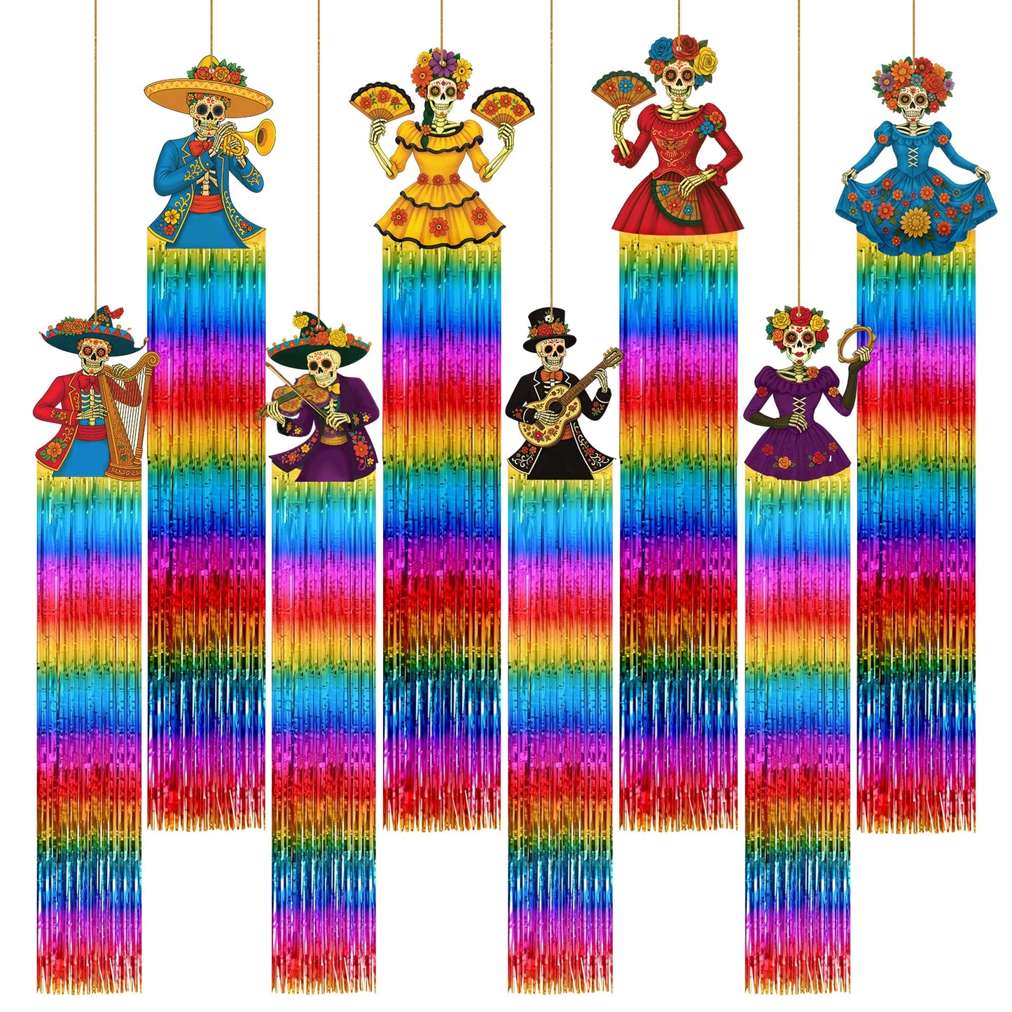 KatchOn, Halloween Fringe Curtain with Skeleton Cutouts – Pack of 8 | Day of Dead Hanging Decorations Indoor | Halloween Decorations Indoor for Fringe Backdrop | Day of The Dead Backdrop