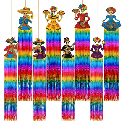 KatchOn, Halloween Fringe Curtain with Skeleton Cutouts – Pack of 8 | Day of Dead Hanging Decorations Indoor | Halloween Decorations Indoor for Fringe Backdrop | Day of The Dead Backdrop