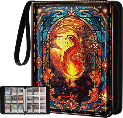for 9 Pocket Card Binder for MTG, TCG, Game Cards Holds 900 Cards - Large Capacity Trading Card Collection Album Folder with Zipper for Men Boys Teens Fire Design for Sports Card