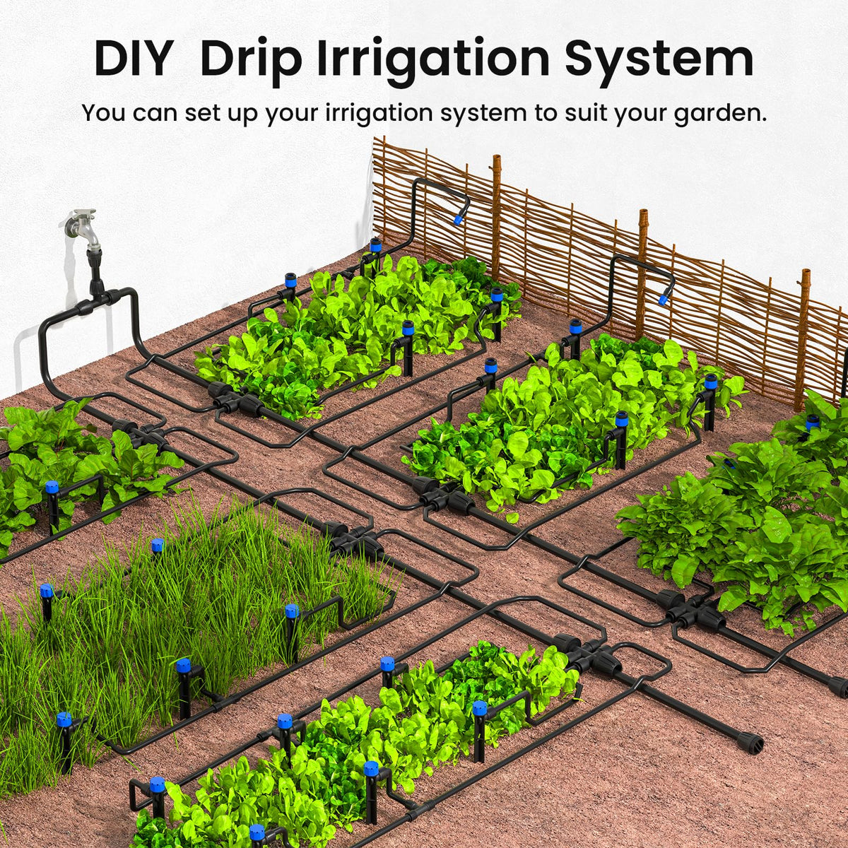 MIXC 230FT Quick-Connect Drip Irrigation System Kit, Automatic Garden Watering System with 1/4" & 1/2" Fast-Lock Tubing - Adjustable Nozzles & Sprinklers for Garden, Greenhouse, Lawn, Potted Plants