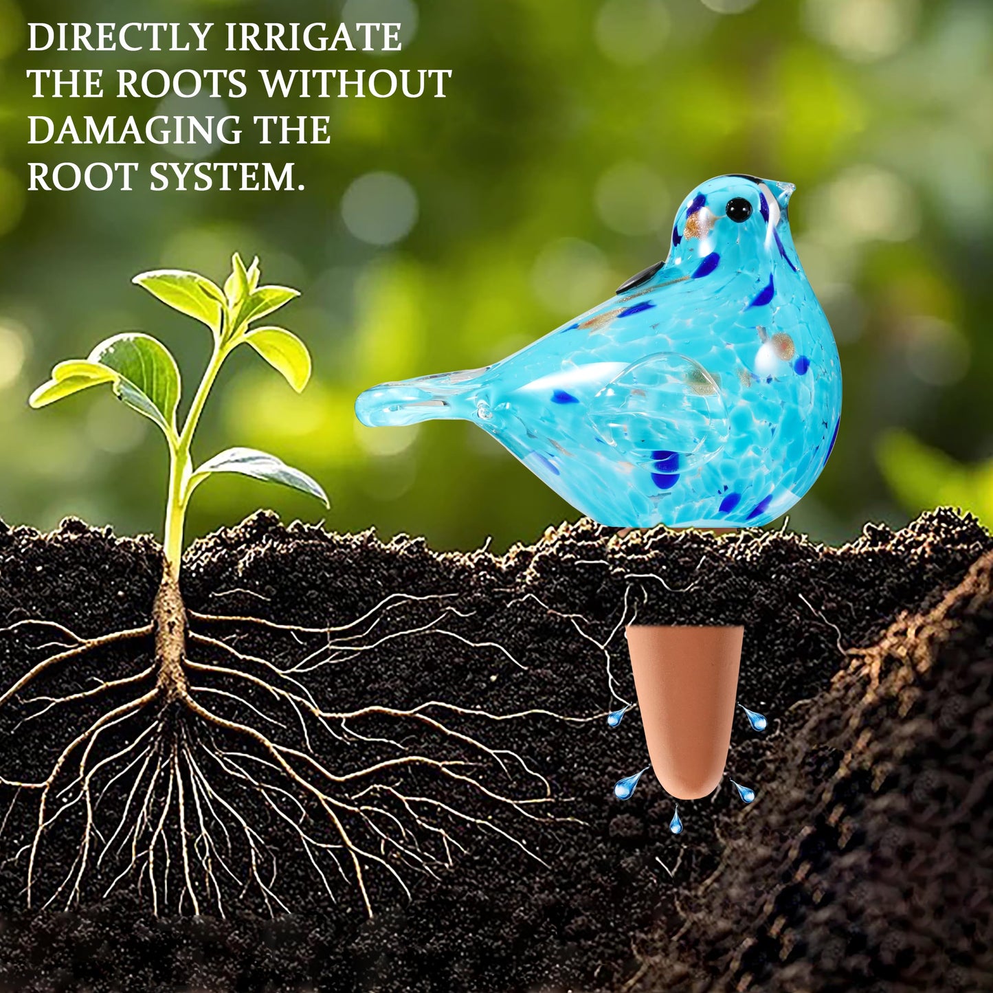 Naboher Glass Bird Shaped Plant Watering Ball Glass Automatic Watering Ball Flower Pot Insertion Spike Drip Irrigation Device Watering Ball Irrigation System Plant Enthusiast Gift (Light Blue)