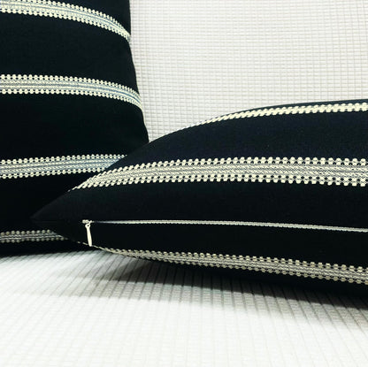 Slow Cow Decorative Jacquard Textured Woven Stripe Throw Pillow Cover Cushion Cover 26 x 26 Inches Black Mixed Off White