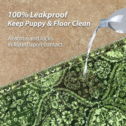 nunubaby Washable Pee Pads for Dogs, Stylish, Non-Slip and Leak-Proof Pee Pads. Reusable Potty Pads for Dogs for Crates and Floors.(Green/Multi,31" x36" )