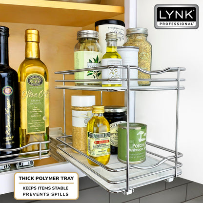 LYNK PROFESSIONAL® Pull Out Spice Organization for Cabinets - 6-3/8 inch Wide – Spice Rack for Inside Cabinets, Slide Out Spice Rack Organizer for cabinet – Pull Out Spice Rack, Sliding 2 Tier Chrome