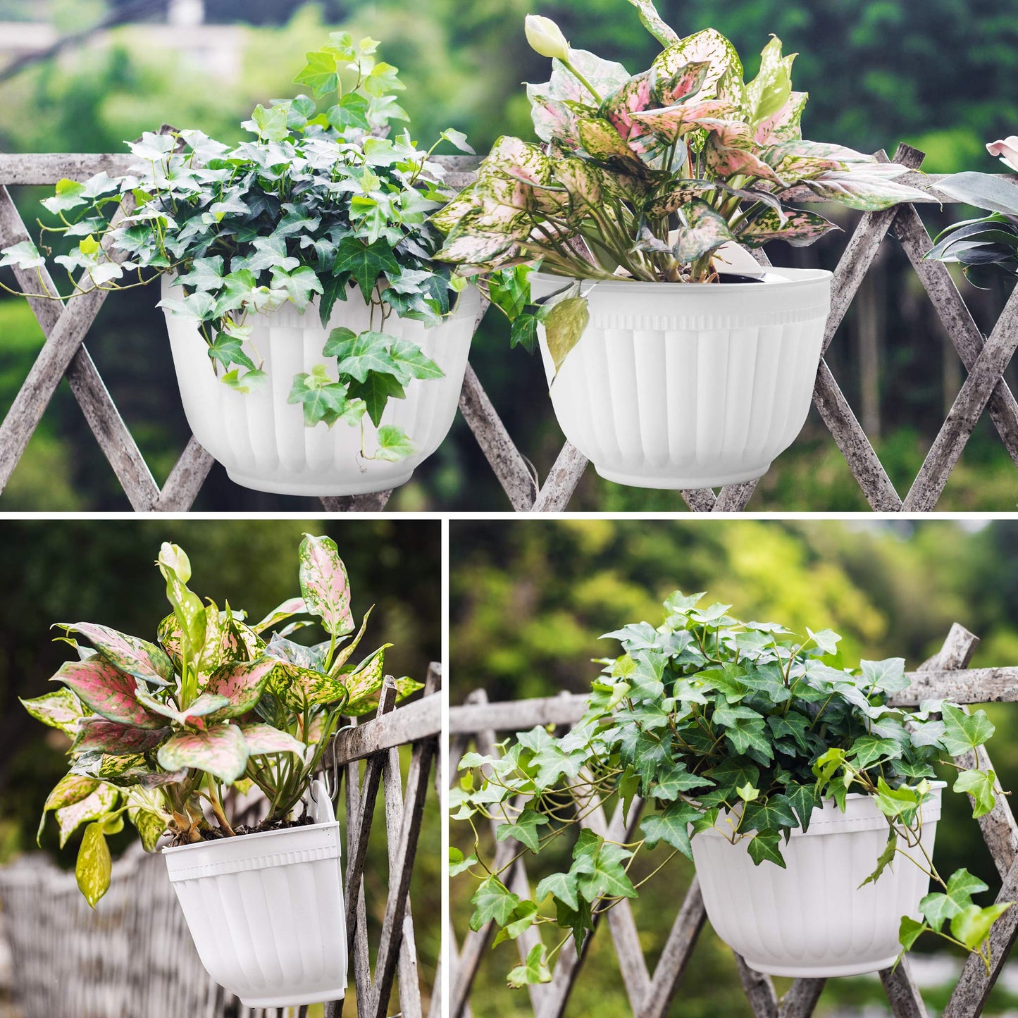 ORIMERC 6 Pcs Plastic Large Wall Plant Pots Vertical Garden Living Wall Mounted Window Hanging Basket Fence Planters Indoor Outdoor for Plants Flowers Kitchen Herbs Holder with Drainage Decor White