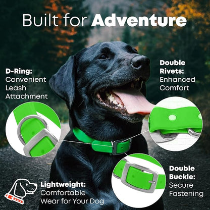 Regal Dog Products Medium Light Green Waterproof Dog Collar and Leash Set | Heavy Duty Double Buckle & D Ring - 5'ft Leash | Adjustable Biothane Dog Collar | Chew Resistant Waterproof Collar for Dogs