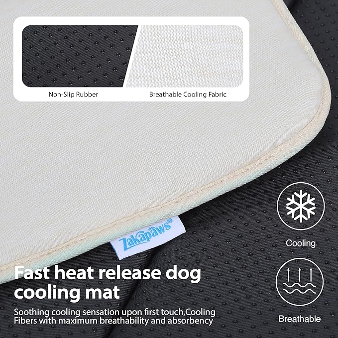 Cooling Dog Mat Q-Max>0.5 - Rapid Cooling Tech, Thin Breathable Crate Pad, Portable Washable Summer Mat, Chill Soothing Fabric - 24"x18" Small Dog/Cat, Dark Beige