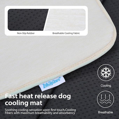 Cooling Dog Mat Q-Max>0.5 - Rapid Cooling Tech, Thin Breathable Crate Pad, Portable Washable Summer Mat, Chill Soothing Fabric - 41"x27" Extra Large Dog, Dark Beige
