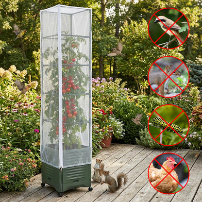 2 Pcs Garden Bird Netting Plant Cover for Square Tomato Cage, 78.7" x 21.6" Insect Bird Barrier Tomato Cage Net with Zipper & Drawstring, Tomato Trellis Netting Protection Cover for Protecting Plants