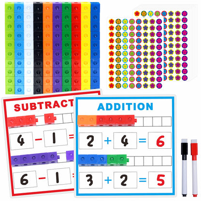 SpriteGru Math Linking Cubes, Math Cubes Manipulatives with Activity Cards Linking Cube Math Counters for Kids Kindergarten Learning Activities