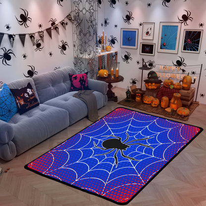 Spider Web Kids Area Rug,Black Spider Arachnid Insect Animals Indoor Floor Mat Entrance Rug for Boys Man Girls Women,Happy Halloween Non Slip Rug,Red Blue Fashion Couch Living Room Decor,3'x5'