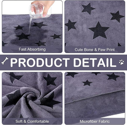Chumia 8 Pcs Dog Towels for Drying Dogs Cats Pet Towels Bulk Puppy Microfiber Fast Drying Paw Bath Bathing Supplies Absorbent for Medium Pets (40 x 24 Inch,Star,Gray)