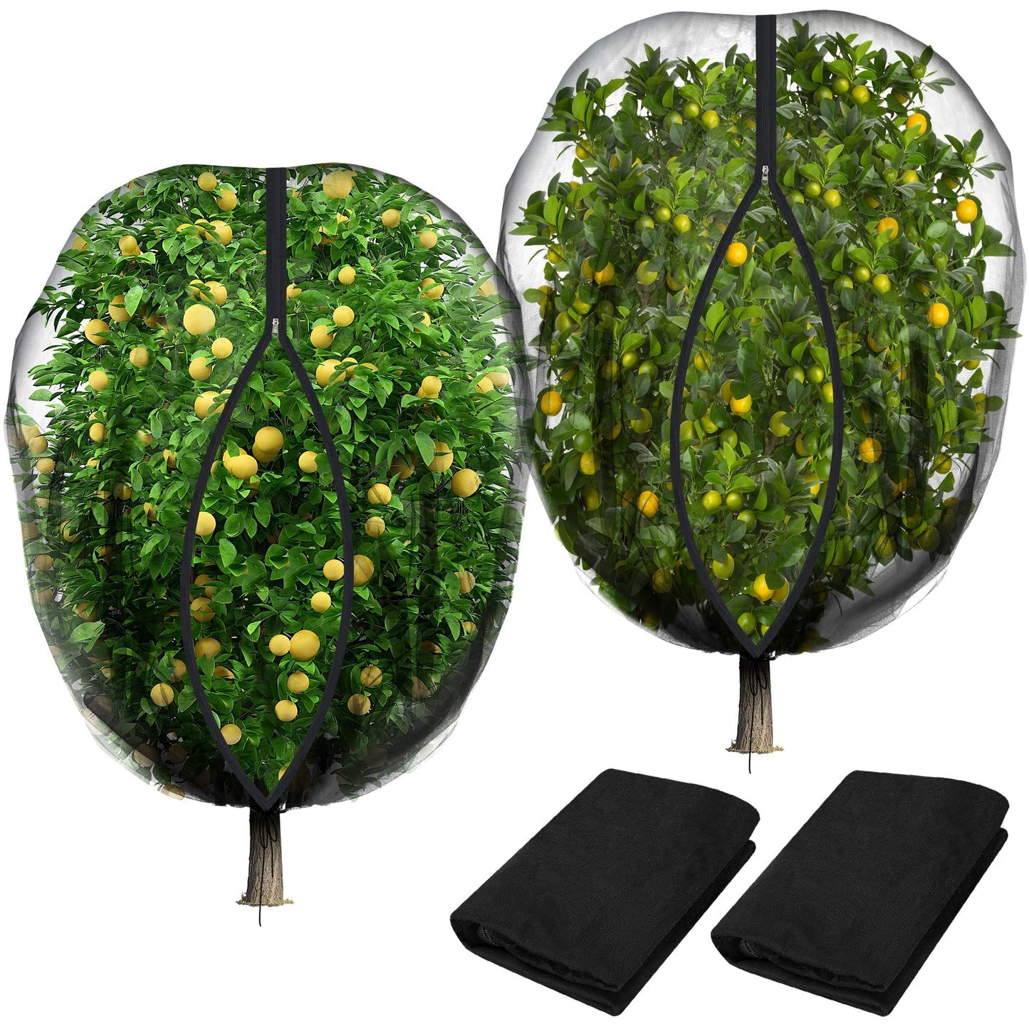 2 Pcs Black Large Fruit Tree Netting with Zipper and Drawstring, 5.3 x 5.3 Ft Breathable Mesh Garden Bird Netting Plant Cover, Insect Bird Barrier Net Mesh for Protect Plants from Squirrel Bugs