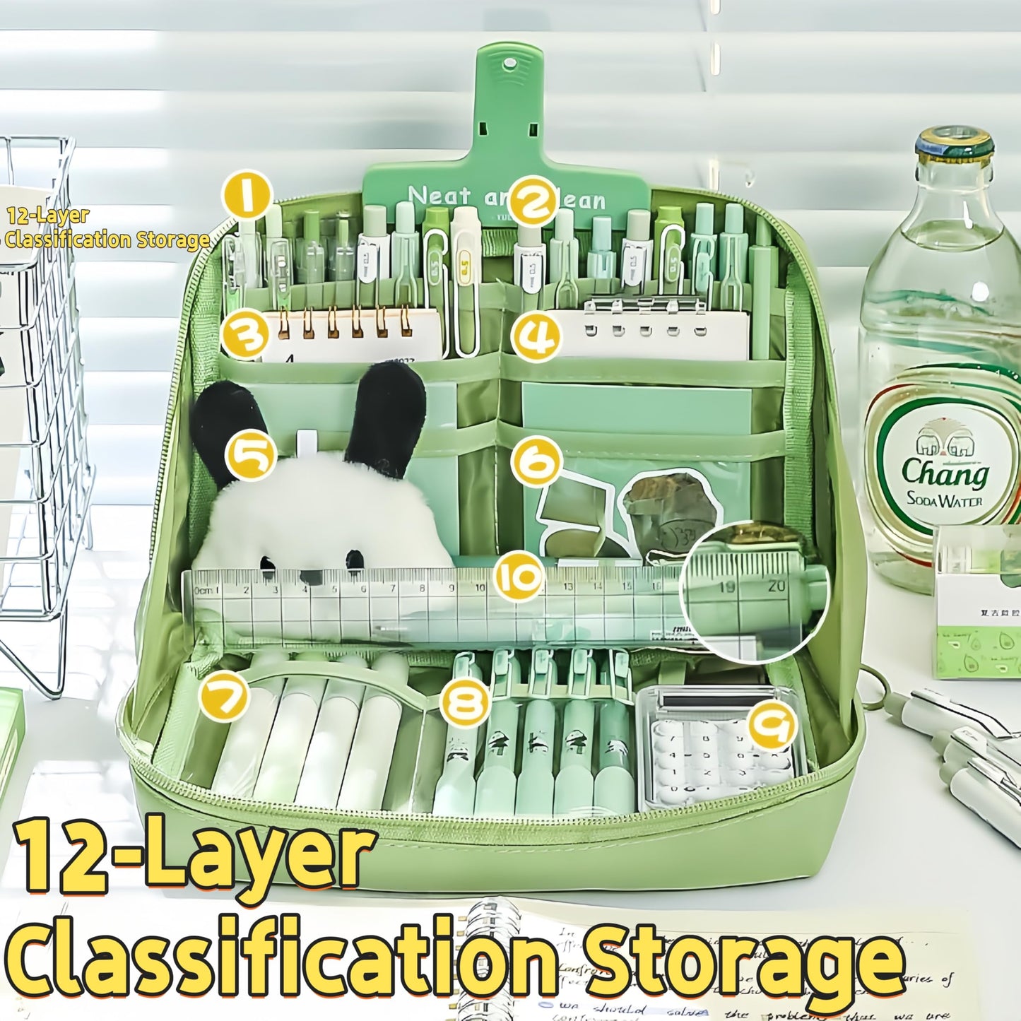 UIVXXUD Kawaii Cute Aesthetic Pencil Case - Large Capacity Canvas Pen Pouch Bag (Blue)
