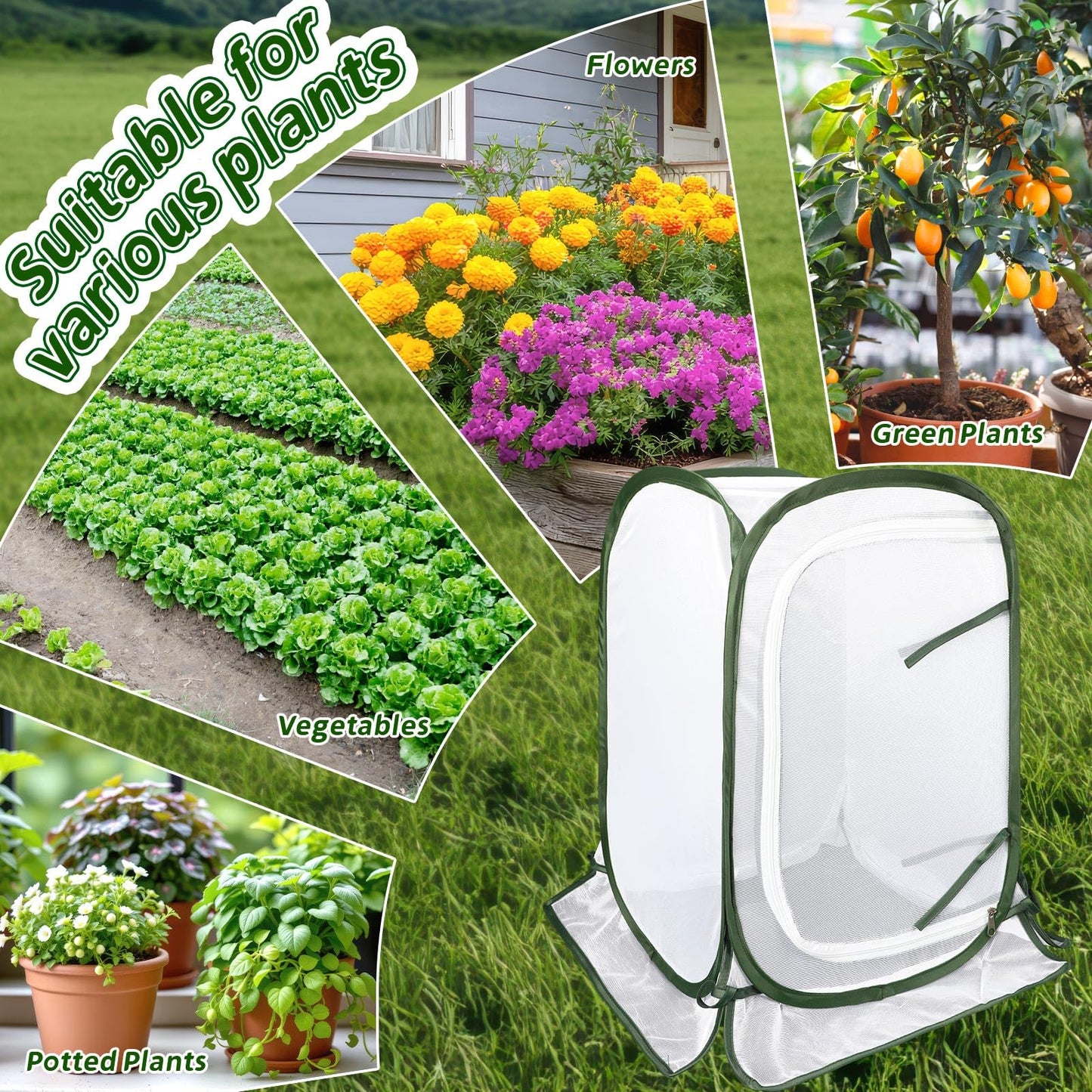 Augshy 3 Pack Pop Up Plant Covers Plant Protectors Tent Mesh Plant Protectors from Animals and Birds Garden Net Cage with Stakes for Protect Outdoor Plants Vegetables Flowers Shrubs 13"x13"x20"
