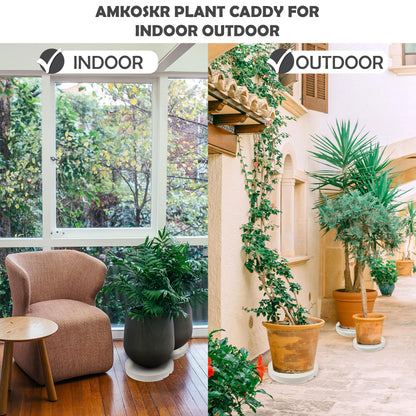 AMKOSKR 15.7 inch Plant Caddy with Wheels Heavy Duty, Movable Round Rolling Plant Stand Plant Dolly with Invisible Wheels and Water Drawer