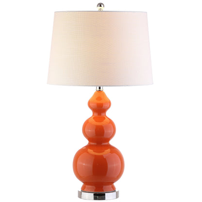 JONATHAN Y 27.5" Coral Modern Ceramic Gourd Table Lamp for Living Room, Large Bedside Nightstand Lamp for Bedroom, White Linen Drum Shade, LED Bulb Included JYL4023A