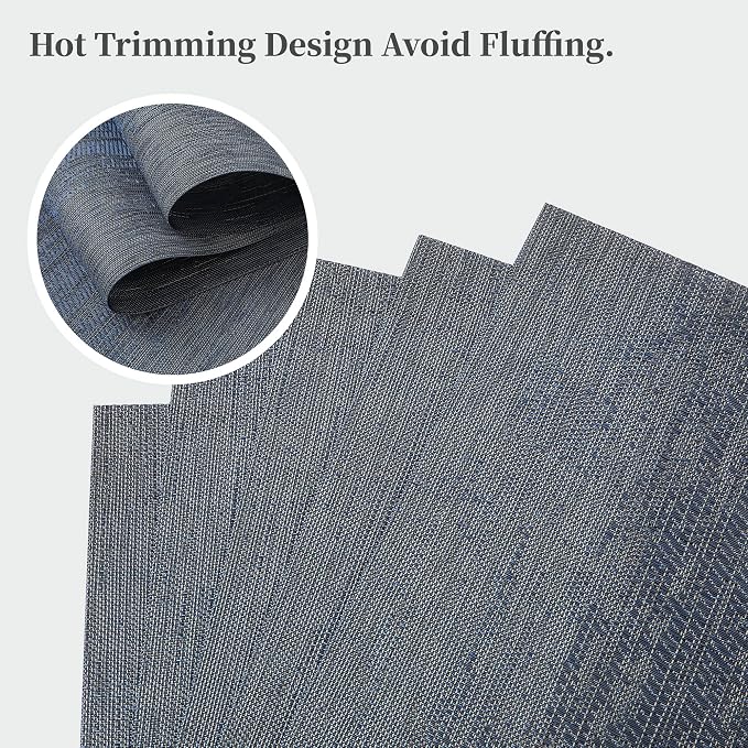 Leetaltree Denim Blue Placemats Set of 4 - Heat Resistant Non-Slip Place mats for Dining Table, Washable Durable PVC Vinyl Woven Table Mats（Denim Blue, 4）