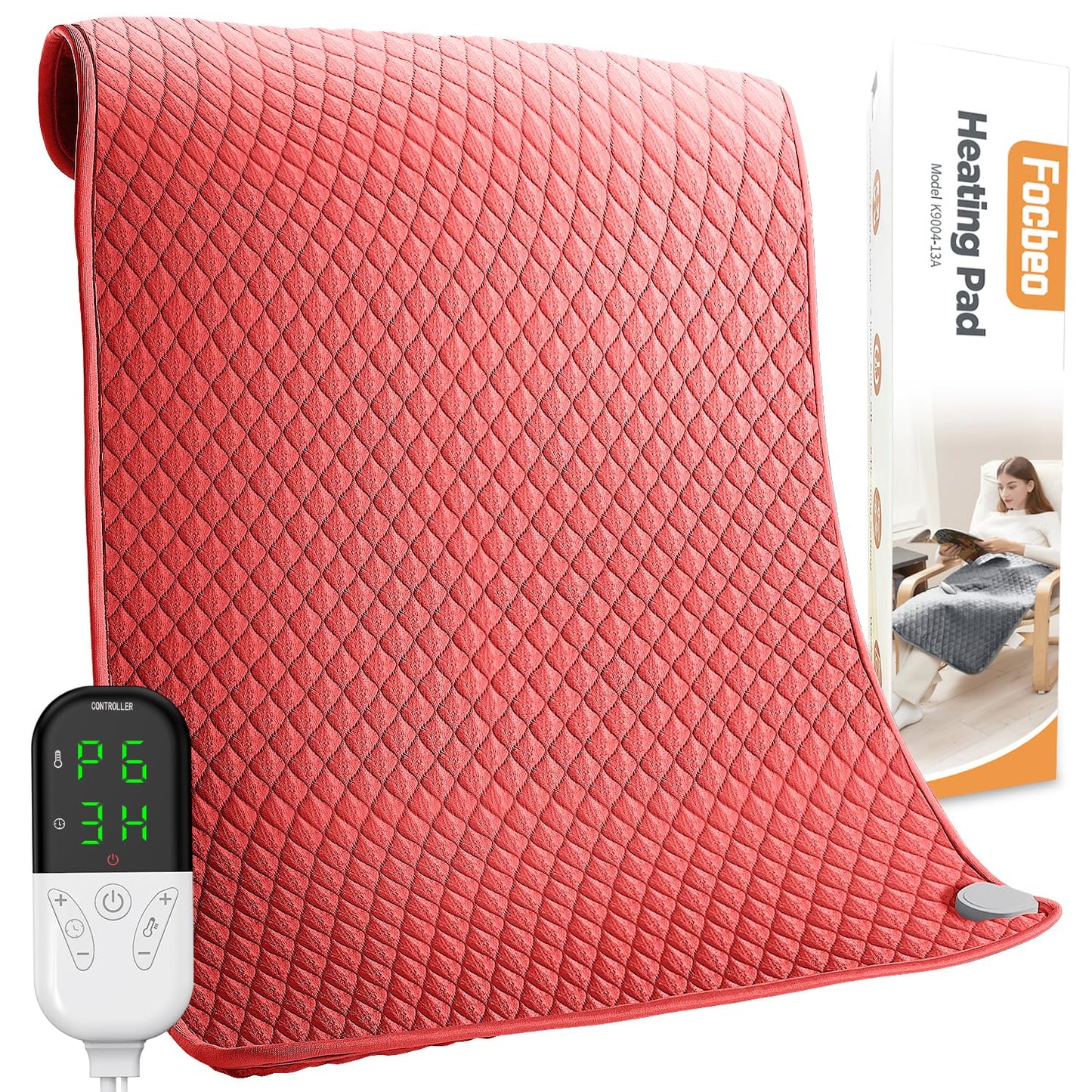 King Size Heating Pad for Back Pain 32"x24" Extra Large Electric Heating Pad for Period Cramps Relief & Body Neck Shoulder Auto Shut Off Heat Pad Temperature Settings Machine Washable Gray