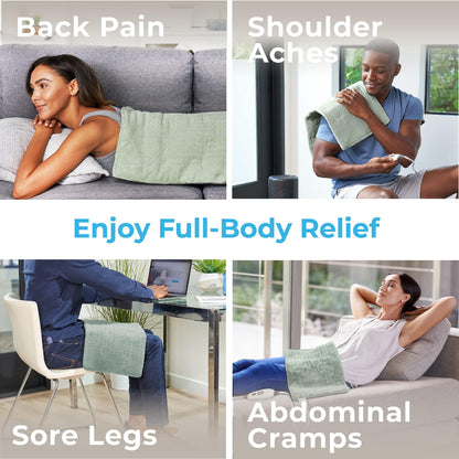Pure Enrichment PureRelief XL Heating Pad - 12" x 24" Electric Heating Pad for Back Pain & Cramps, 6 Heat Settings, FSA/HSA Eligible, Soft Machine Wash Fabric, Auto-Off & Moist Heat (Zen Green)