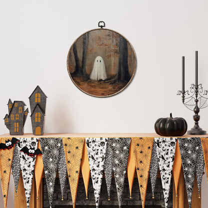 Yorhifa Halloween Ghost Framed Wall Art, Spooky Ghost Aesthetic Round Wall Art, Rustic Fall Forest Round Walls Decor, Farmhouse Gothic Circle Canvas Artwork Hanging Decor, 10x10in