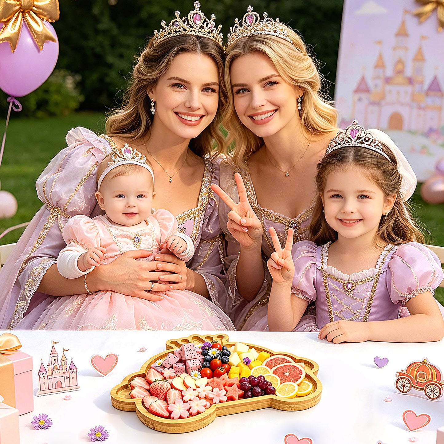 1 Pcs Princess Birthday Party Decorations Wooden Pumpkin Carriage Charcuterie Board Once Upon a Time Party Supplies Platter for Tabletop Reusable Food Trays for Sweet Baby Girls Birthday Party Favors