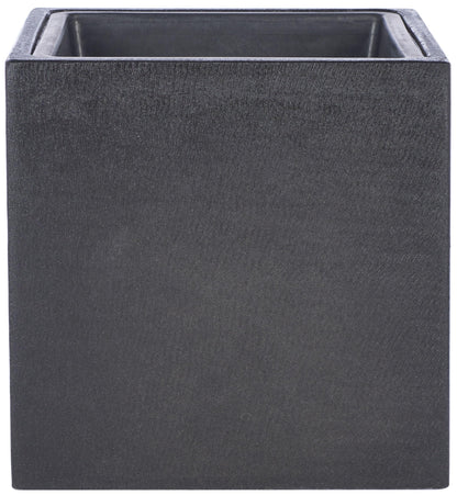 SAFAVIEH Outdoor - Larlen Black Concrete Ficonstone Planter Pot, Frost Resistant Modern Cube Planter for Patio, Deck, Garden, No Drainage, 12.9" W x 12.9" D x 12.9" H (PAT1520A)
