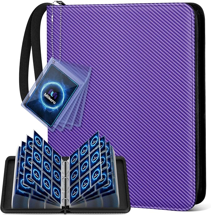 Mlikero Trading Card Binder, 9 Pocket Card Binder with Card Display Design, 720 Double Sided Pocket Collection Binder, Card Albums for MTG, TCG, and Sports Cards(Purple)