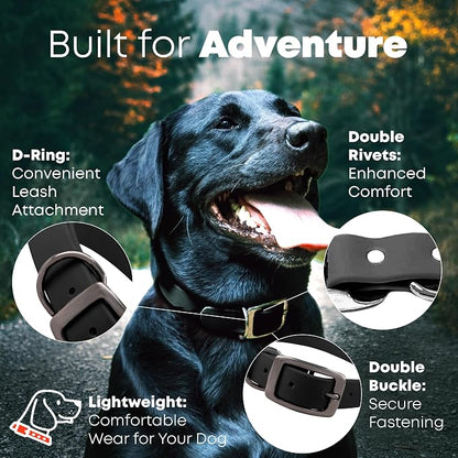 Regal Dog Products Medium Black Waterproof Dog Collar and Leash Set | Heavy Duty Double Buckle & D Ring - 5'ft Leash | Adjustable Biothane Dog Collar | Chew Resistant Waterproof Collar for Dogs