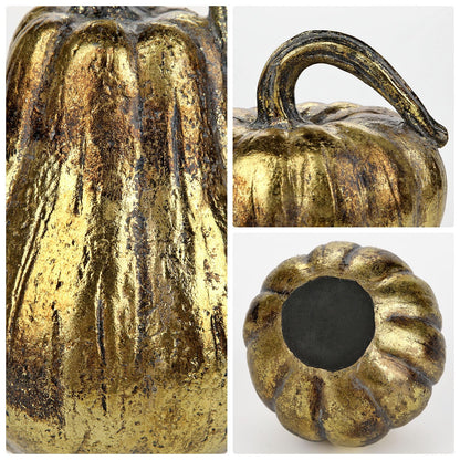 Hollyone Fall Pumpkin Decor 3 PCS Gold Resin Pumpkin Figurines Fake Pumpkins for Decorating Faux Pumpkins Fall Decorations Rustic Farmhouse Home Centerpiece for Thanksgiving Harvest Halloween Autumn