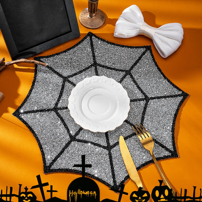 Cumouna Halloween Spiderweb Placemat, Halloween Table Mats Thanksgiving Fall Sparkle Spider Web Decoration Placemat for Centerpiece Kitchen Table Party Tableware Decor