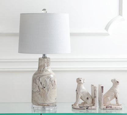JONATHAN Y 23" Gray and White Marble Ceramic LED Table Lamp, Traditional Hand-Finished Bedside Lamp for Living Room Bedroom, White Linen Shade, LED Bulb Included JYL3004A