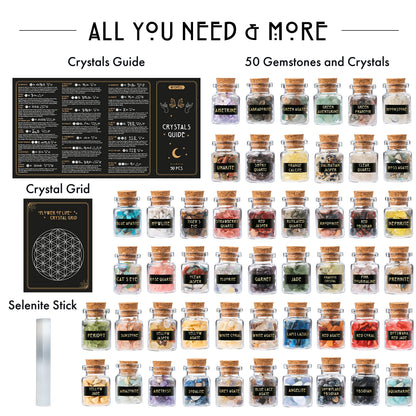 Bulk Crystals and Healing Stones 50 PCS - Real Mini Crystals for Spell Jars - Crystals for Witchcraft - Crystal Sets for Witchcraft Supplies - Real Crystal Witch Healing Crystals for Beginners Set
