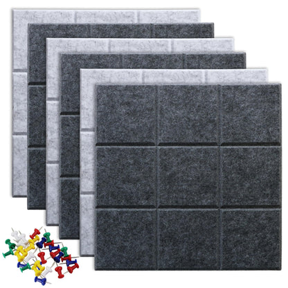 Uoisaiko Large Felt Board Tiles for Wall with Pack of 6 Pin Board Notice Boards for Home Office Kitchen, Bulletin Board Wall Tiles for Photos Memos (Drak Grey+Light Grey, 6 Pack)
