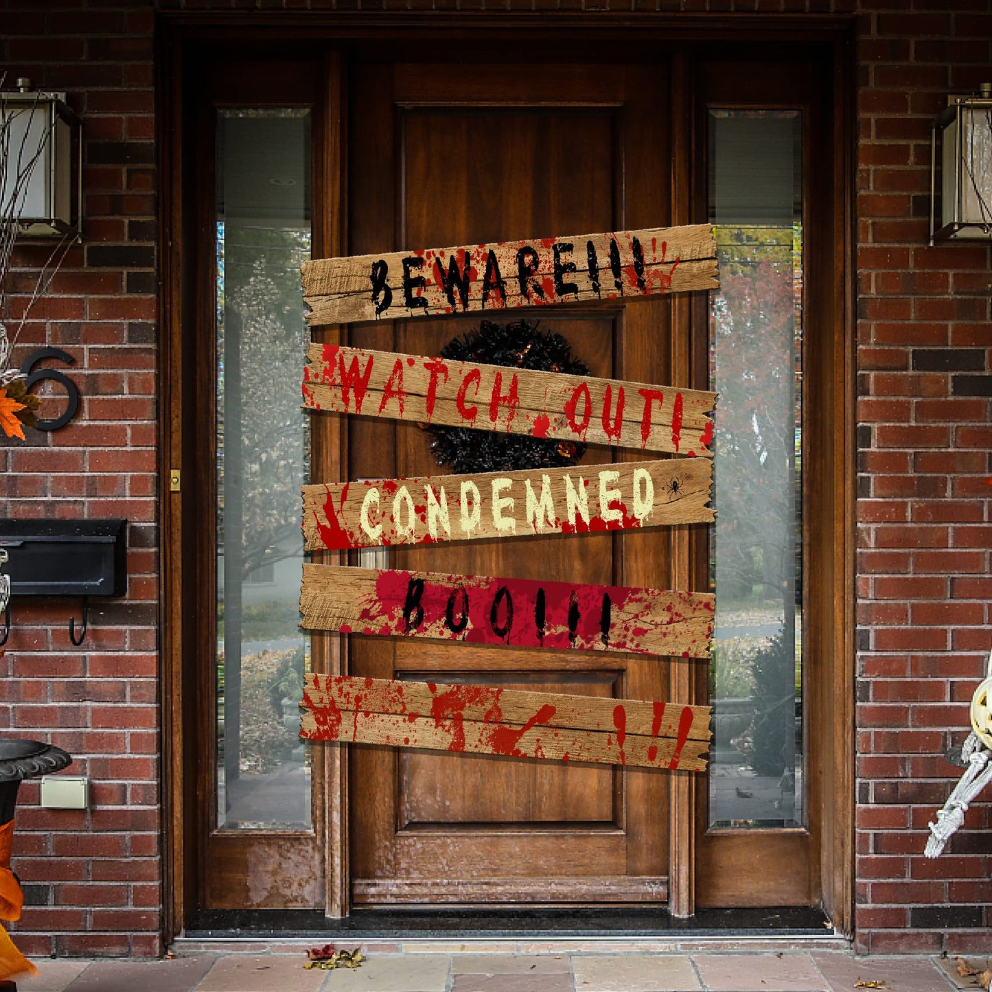 10pcs 39"x4.7" Halloween Haunted Window Boards, Beware Signs Window Warning Signs,Waterproof Outdoor Scary Sign for Halloween Party Decoration (10pcs window boards)