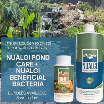 Nualgi Beneficial Bacteria, 16.9 oz Enzyme Bacteria for Freshwater & Organic Ponds, Starter Bacteria for Outdoor Water Gardens, Natural Pond Stabilizer for Fish, Pets & All Aquatic Life