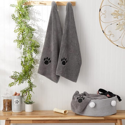 Bone Dry Pet Grooming, Embroidered Microfiber Towel Drying Collection, 15x30, Gray