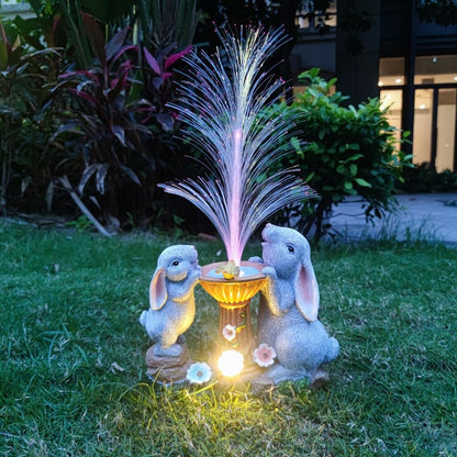 RCTTICUU Solar Rabbit Garden Statues Outdoor Decor with LED Lights, Resin Rabbits Figurine Lights Decorations Colour Changing Fiber Optical Light, Outside Lawn Decor for Yard, Unique Housewarming Gift